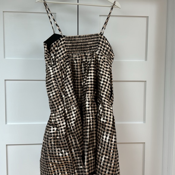 J Crew Factory Lurex Metallic Threads Gingham Tiered Mini Dress. - Picture 4 of 6